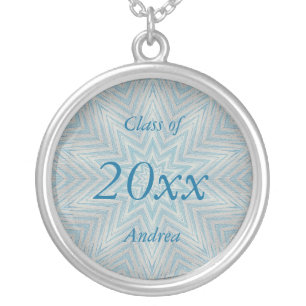 Silver Blue Gray Stars Graduation Necklace