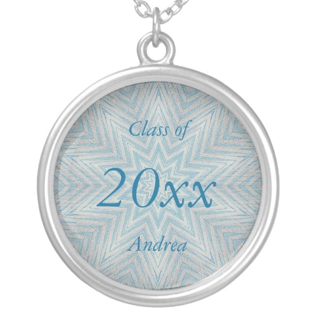 Silver Blue Gray Stars Graduation Necklace (Front)