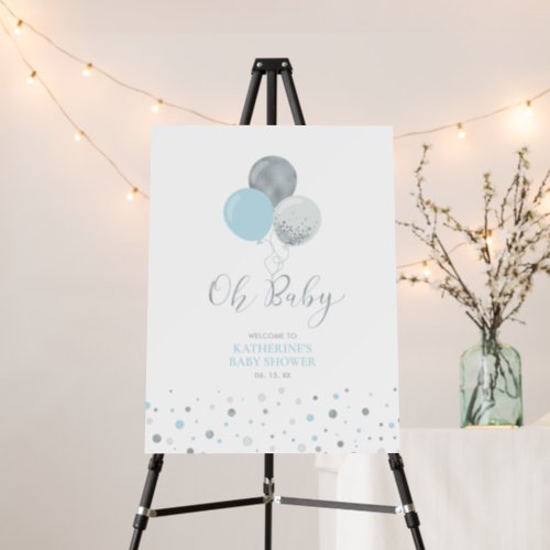 Silver  Blue Green Balloons Oh Baby Welcome Sign