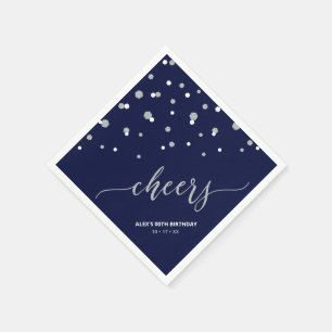 Silver & Blue Hexagon Confetti Cheers Custom Party Napkins