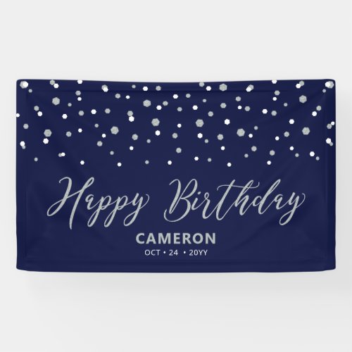 Silver  Blue Hexagon Confetti Happy Birthday Banner