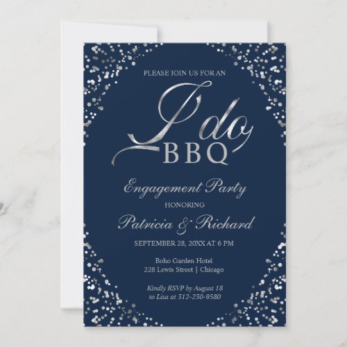 Silver Blue I DO BBQ Engagement Party Invitation