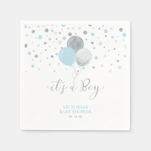 Silver  Blue Its a Boy Baby Shower Napkins