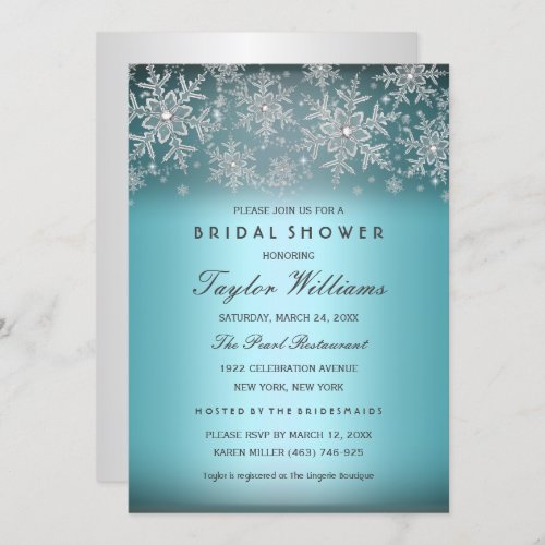 Silver Blue Jewel Snowflake Bridal Shower Invite