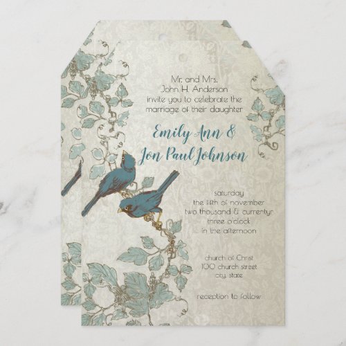 Silver Blue Love Bird Wedding Invitation