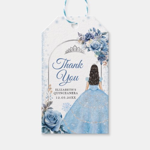 Silver Blue Magical Snowflake Mis Quince Thank You Gift Tags