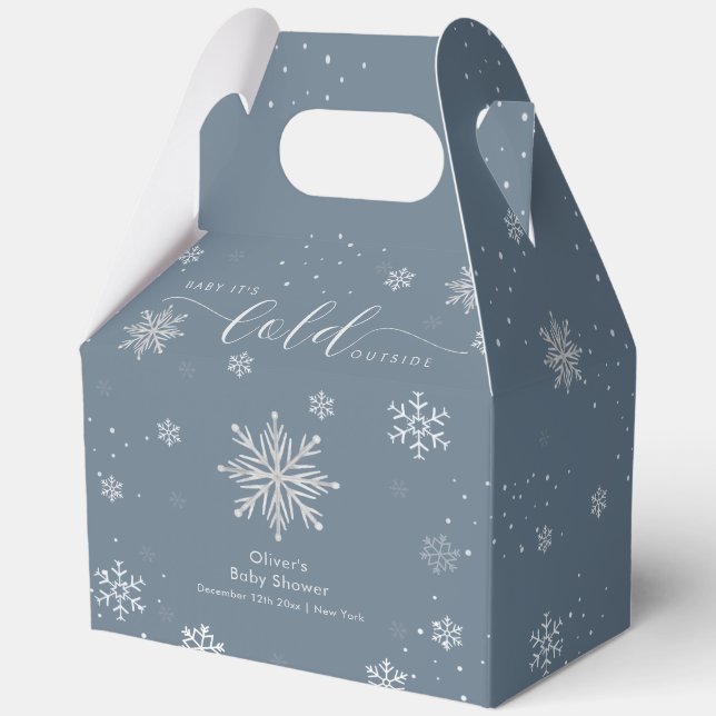 Silver Blue Magical Winter Snowflake Baby Shower  Favor Boxes (Front)