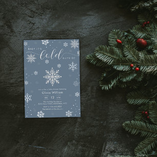 Silver Blue Magical Winter Snowflake Baby Shower  Invitation