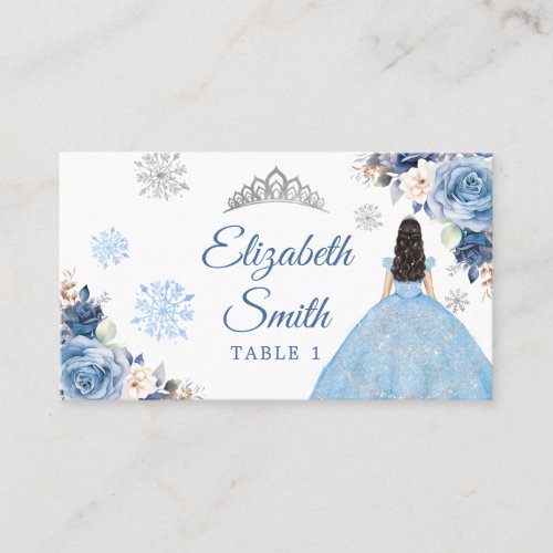 Silver Blue Magical Winter Snowflake Mis Quince Place Card