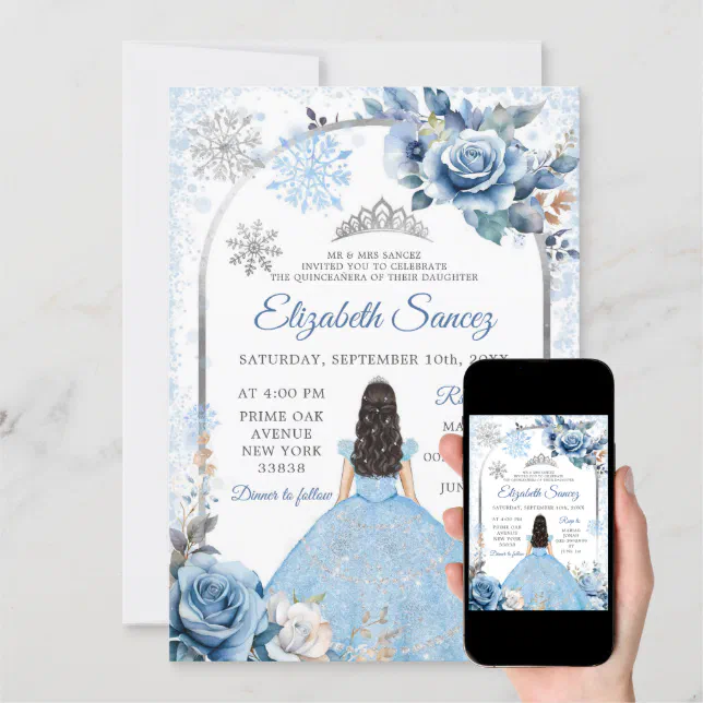 Silver Blue Magical Winter Snowflake Quinceañera Invitation | Zazzle