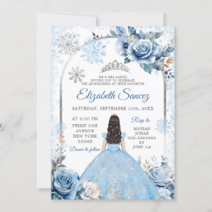 Silver Blue Magical Winter Snowflake Quinceañera Invitation