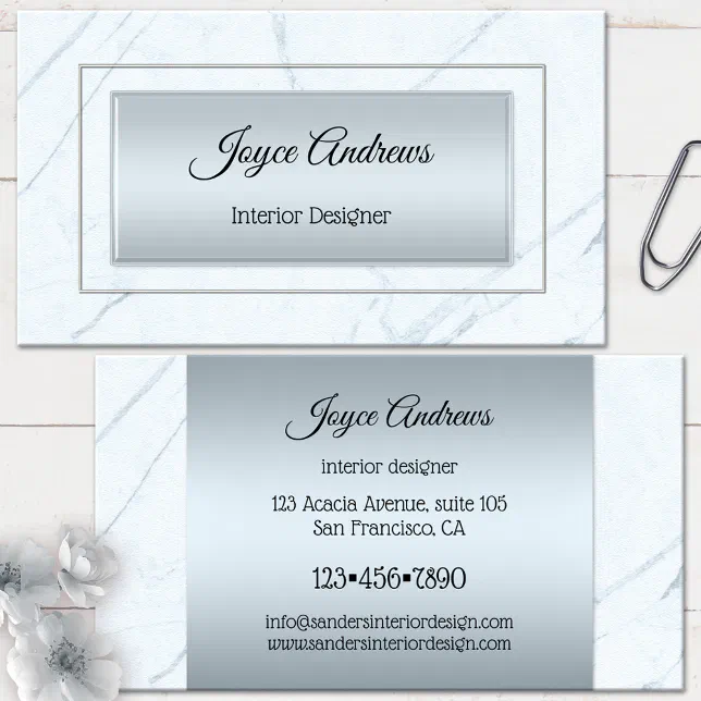Silver Blue Marble Interior Design Business Card | Zazzle