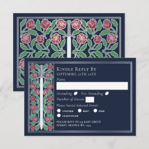 Silver Blue Medieval Floral Sword Wedding RSVP Card