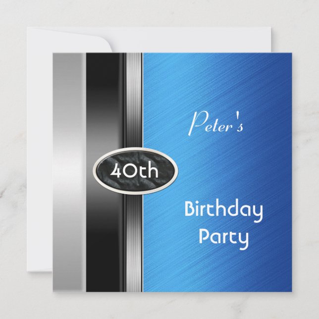 Silver Blue Mens 40th Birthday Party Man Invitation (Front)