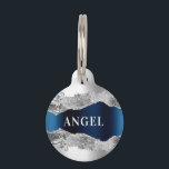Silver blue metal agate marble name pet ID tag<br><div class="desc">Faux silver and blue metallic looking and agate,  marble stone print. Personalize and add a name on the front,  phone number on the back.</div>