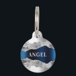 Silver blue metal agate marble name pet ID tag<br><div class="desc">Faux silver and blue metallic looking and agate,  marble stone print. Personalize and add a name on the front,  phone number on the back.</div>