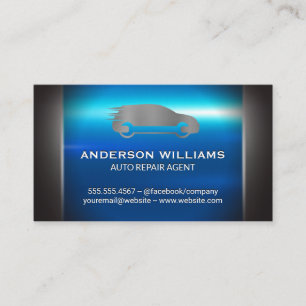 Silver Blue Metallic Auto Repair Logo Business Card