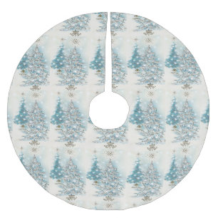 Silver & Blue Mid Century Modern Christmas Trees Brushed Polyester Tree Skirt