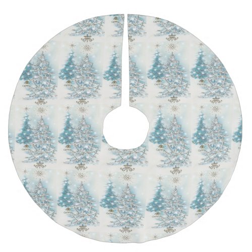 Silver  Blue Mid Century Modern Christmas Trees   Brushed Polyester Tree Skirt