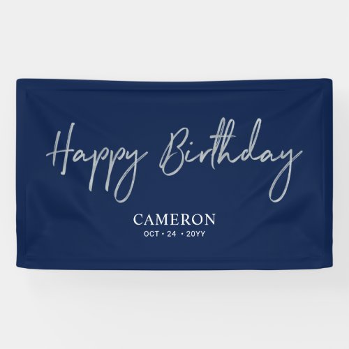 Silver  Blue Minimal Custom Happy Birthday Banner