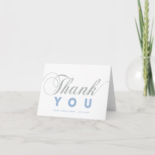 Silver & Blue | Modern Chic Party Thank You Note (Front)