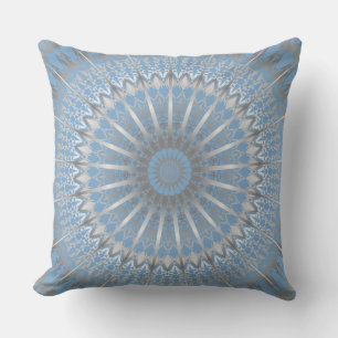 Silver Blue Modern Geometric Mandala Throw Pillow