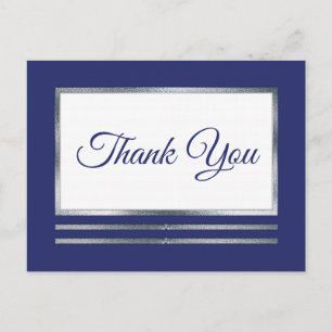 Silver Blue Modern Simple Elegant Thank You Postcard