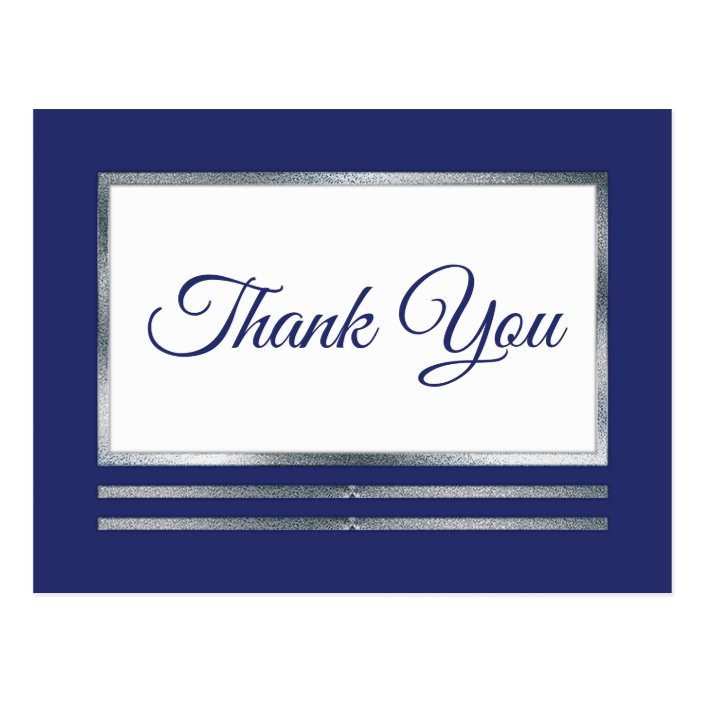 Silver | Blue Modern Simple Elegant Thank You Postcard | Zazzle.com