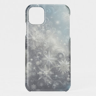 Silver Blue Modern Snowflake Winter iPhone 11 Case