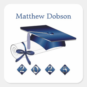 Silver Blue Mortar Diploma Graduation 2025 Square Sticker