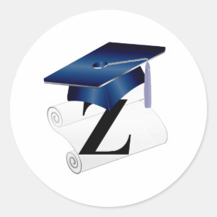Silver blue Mortar, diploma letter Z Graduation Classic Round Sticker