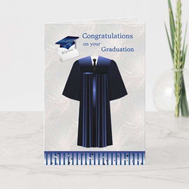Silver blue Mortar, Gown and diploma Card (Front)