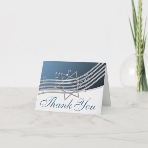 Silver Blue Music in the Air Thank You Note