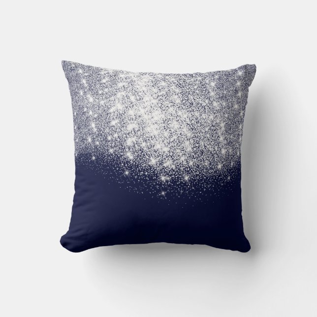 Silver Blue Navy Gray Glitter Makeup Artist Beauty Throw Pillow (Front)