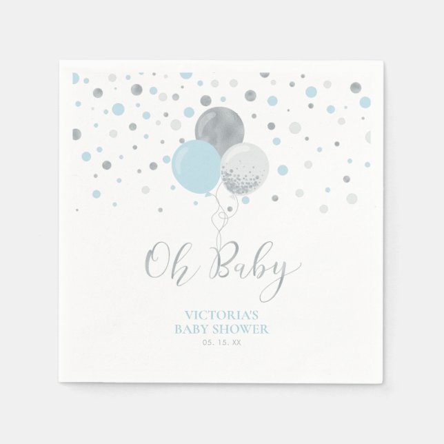 Silver & Blue Oh Baby Baby Shower Napkins (Front)