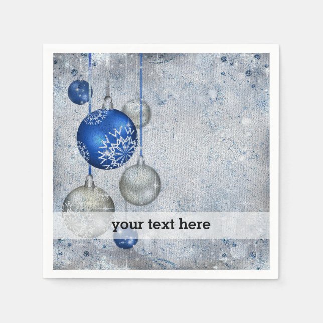 Silver blue ornaments paper napkins (Front)