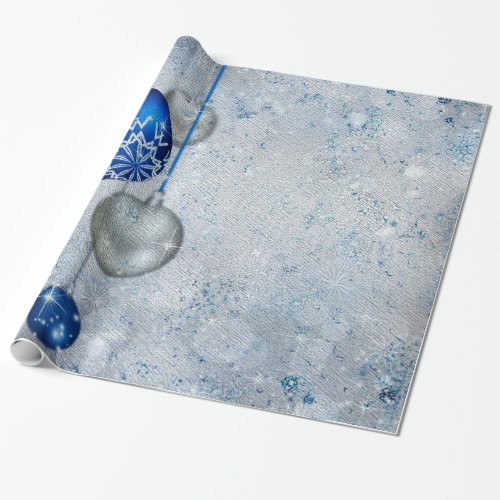 Silver blue ornaments wrapping paper