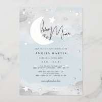 Silver Blue Over the Moon Baby Shower Foil 