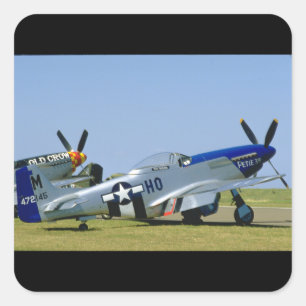 Silver & Blue, P51 Mustang, Side_WWII Planes Square Sticker