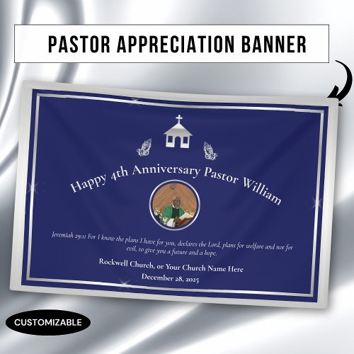 Silver Blue Pastor Anniversary or Church Event Banner