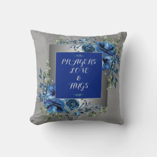 Silver & Blue Petal Symphony Throw Pillow