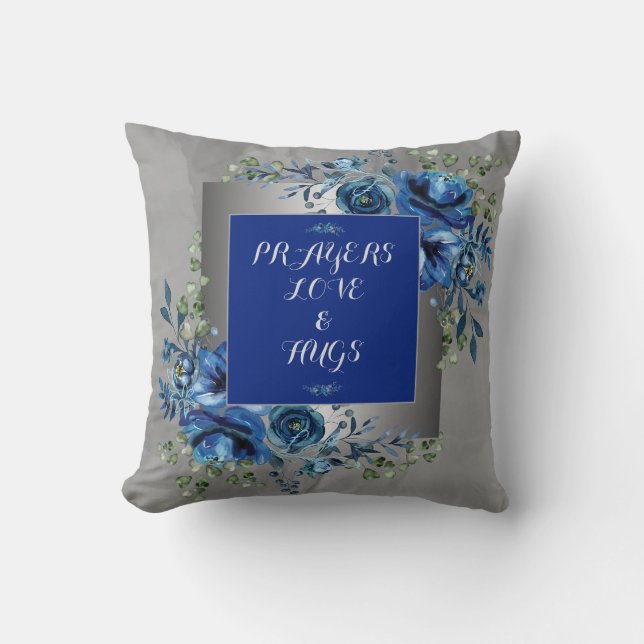 Silver & Blue Petal Symphony Throw Pillow (Front)