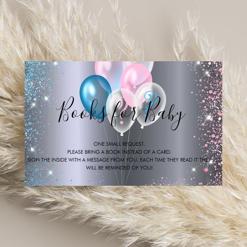 Silver blue pink baby shower book request enclosure card