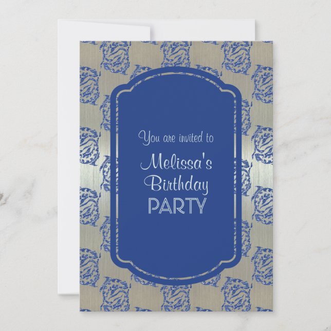 Silver Blue Pisces Fish Birthday Party Invitations (Front)