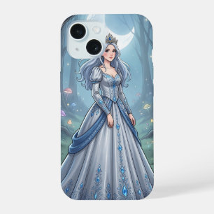 Silver blue princess in the forest iPhone 15 case