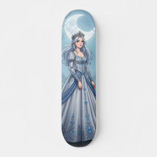 Silver blue princess in the forest skateboard