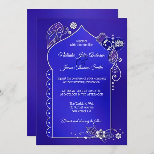 Silver Blue Purple Henna Mehndi Wedding Invitation