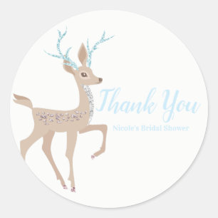 Silver & Blue Reindeer Holiday Winter Wonderland Classic Round Sticker