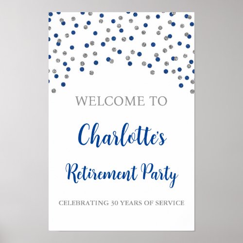 Silver Blue Retirement Party Custom 12x18 Poster
