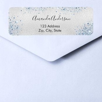 Silver Blue Return Address Label by Thunes at Zazzle